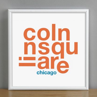 Framed Lincoln Square Fun With Type Mini Print, 8" x 8", White & Orange in White Metal Frame