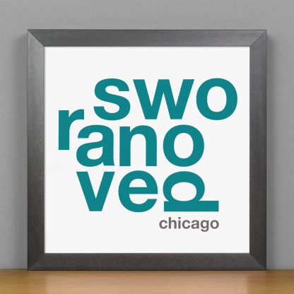 Framed Ravenswood Fun With Type Mini Print, 8" x 8", White & Teal in Steel Grey Frame