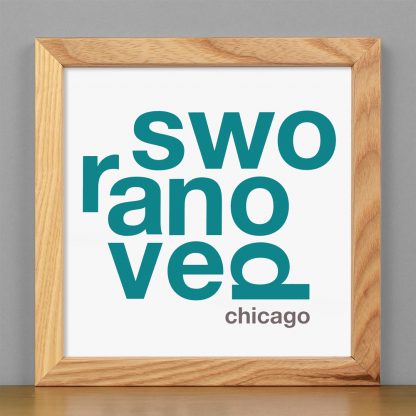 Framed Ravenswood Fun With Type Mini Print, 8" x 8", White & Teal in Light Wood Frame