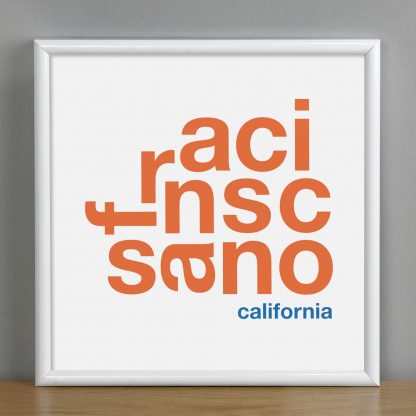 Framed San Francisco Fun With Type Mini Print, 8" x 8", White & Orange in White Metal Frame