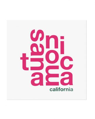 Santa Monica Fun With Type Mini Print, 8" x 8", White & Pink