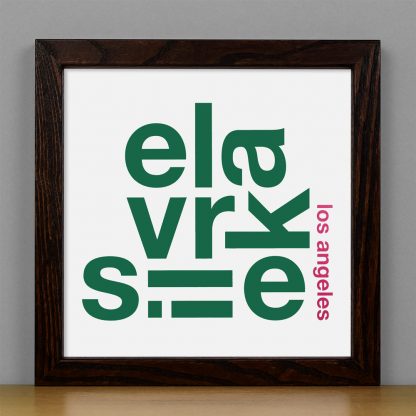 Framed Silver Lake Fun With Type Mini Print, 8" x 8", White & Green in Dark Wood Frame