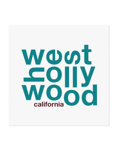 West Hollywood Fun With Type Mini Print, 8" x 8", White & Teal