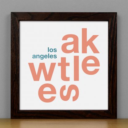 Framed Westlake Fun With Type Mini Print, 8" x 8", White & Coral in Dark Wood Frame
