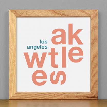 Framed Westlake Fun With Type Mini Print, 8" x 8", White & Coral in Light Wood Frame