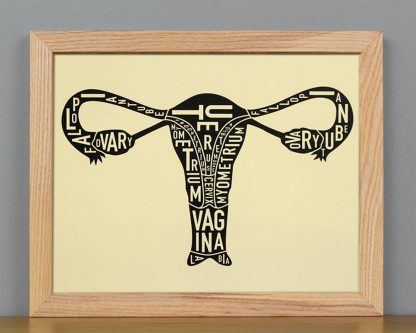Framed Female Anatomy Typographic Mini Print, 8" x 10", Tan & Black in Light Wood Frame