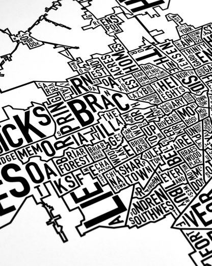 Houston Neighborhood Map Poster, Classic B&W, 18" x 18"