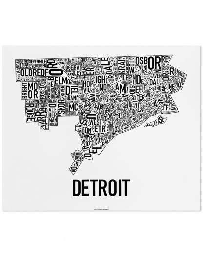 Detroit Neighborhood Map Poster, Classic B&W, 24" x 20"