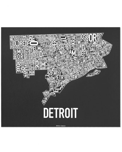 Detroit Neighborhood Map Screenprint, Black & White, 24" x 20"