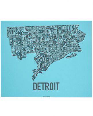 Detroit Neighborhood Map Screenprint, Blue & Grey, 24" x 20"