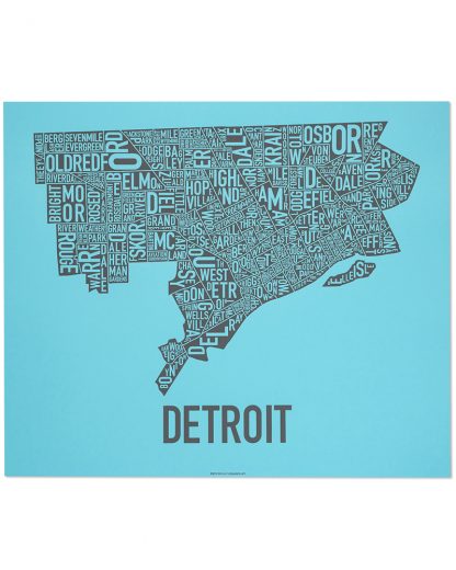 Detroit Neighborhood Map Screenprint, Blue & Grey, 24" x 20"
