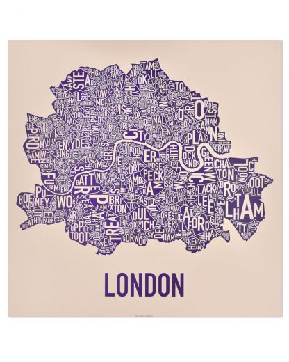 Central London Neighbourhood Poster, Tan & Purple, 24" x 24"