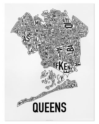 Queens Neighborhood Map, Classic B&W Poster, 18" x 24"