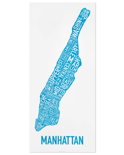 Manhattan Neighborhood Map Poster, White & Blue, 16" x 36"