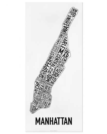 Manhattan Neighborhood Map Poster, Classic B&W, 16" x 36"