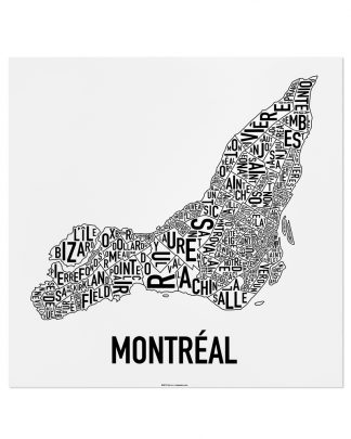 Montreal Neighborhood Map Poster, Classic B&W, 24" x 24"