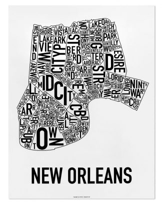 New Orleans Neighborhood Map, Classic B&W, 18" x 24"