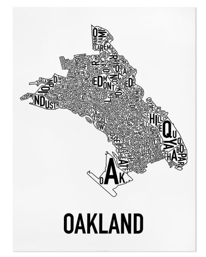 Oakland Neighborhood Map Poster, Classic B&W, 18" x 24"