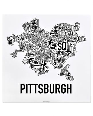 Pittsburgh Neighborhood Map Poster, Classic B&W, 18" x 18"