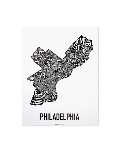 Philadelphia Neighborhood Map Poster, Classic B&W, 11" x 14"