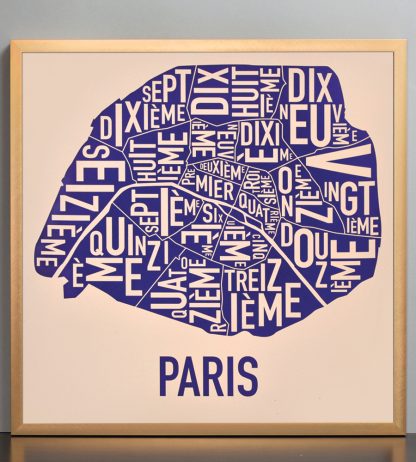 Framed Paris Neighborhood Map Poster, Cream & Indigo, 18" x 18" in Bronze Frame