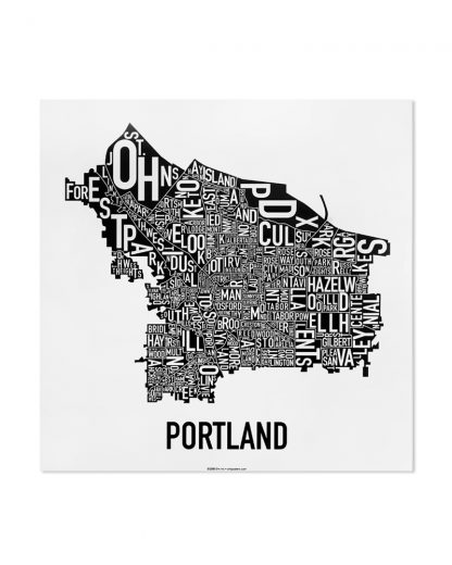 Portland Neighborhood Map, 12.5" x 12.5", B&W Poster