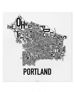 Portland Neighborhood Map 18" x 18" Classic Black &amp; White Poster