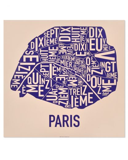 Paris Arrondissements Map, Cream & Purple, 18" x 18"