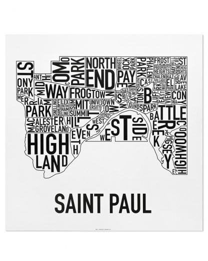 St Paul Neighborhood Map Poster, Classic B&W, 20" x 20"