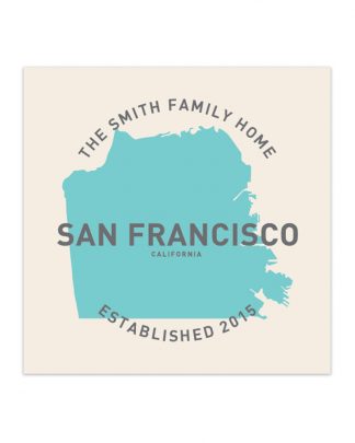 Custom San Francisco Family Home Print, Ivory & Light Blue, 8" x 8"