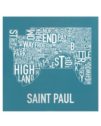 St Paul Neighborhood Map Poster, Teal & White, 20" x 20"