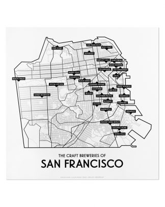 San Francisco Craft Breweries Map, 12.5" x 12.5", 2018 Edition