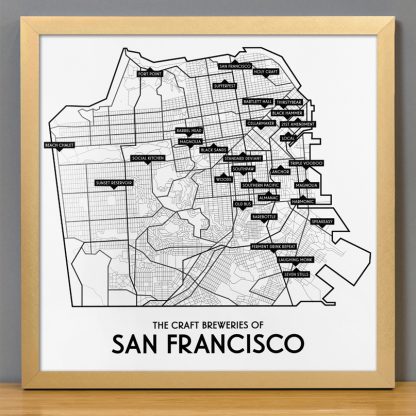 Framed San Francisco Craft Breweries Map, 12.5" x 12.5", 2018 Edition in Bronze Frame