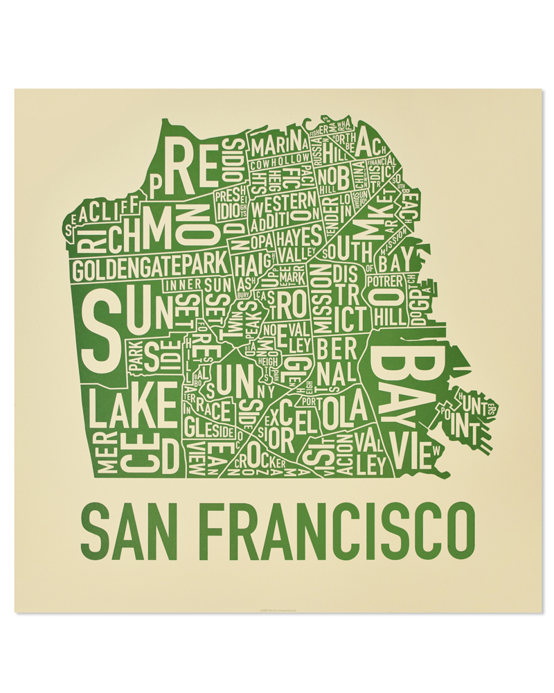 San Francisco Weiß JUNIWORDS Stadtposter Kunstdruck Plan Map