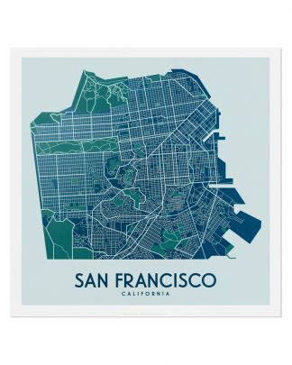 San Francisco Street Map, 12.5" x 12.5", Aqua/Teal/Green
