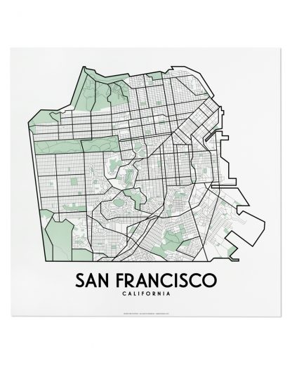San Francisco Street Map, 12.5" x 12.5", White & Green