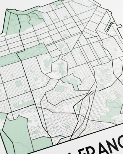 San Francisco Street Map, 12.5" x 12.5", White & Green