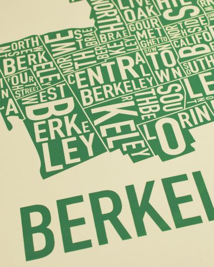 Berkeley Neighborhood Typography Map, Tan & Green, 18" x 18"