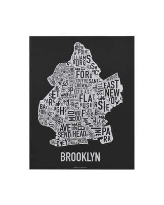 Brooklyn Neighborhood Map Screenprint, Black & White, 11" x 14"