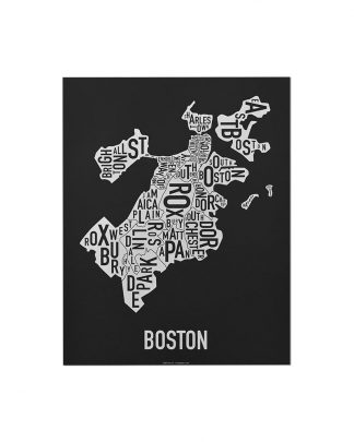 Boston Neighborhood Map, Black & White Screenprint, 11" x 14"