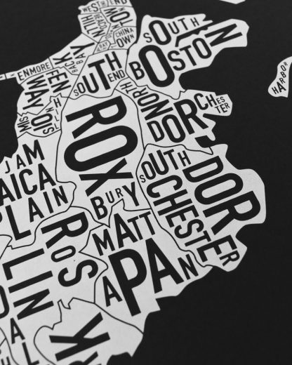 Boston Neighborhood Map, Black & White Screenprint, 11" x 14"