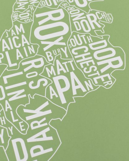 Boston Neighborhood Map, Green & White, 18" x 24"