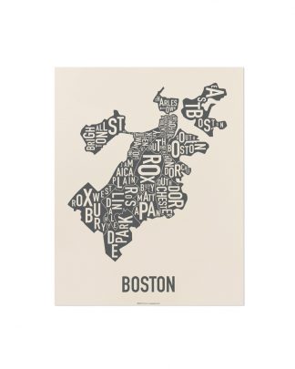 Boston Neighborhood Map Screenprint, Ivory & Grey, 11" x 14"