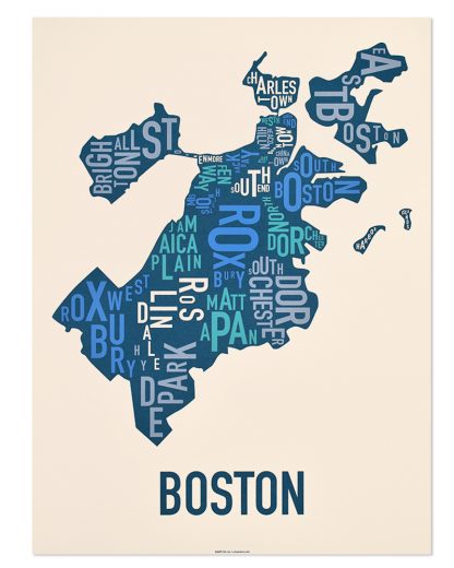 Boston Neighborhood Map Screenprint, Multi, 18" x 24"