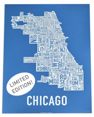 Chicago Neighborhood Map Screenprint, Cubbie Blue & White, 18" x 24"