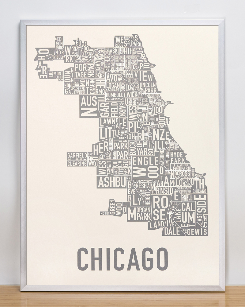 map of chicago neighborhoods poster