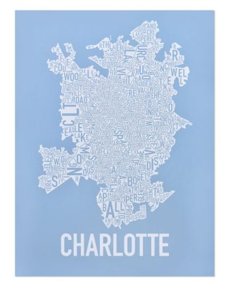 Charlotte Neighborhood Map Print Carolina Light Blue and White