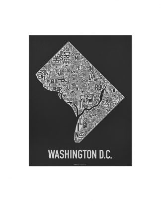 Washington DC Neighborhood Map Screenprint, Black & White, 11" x 14"