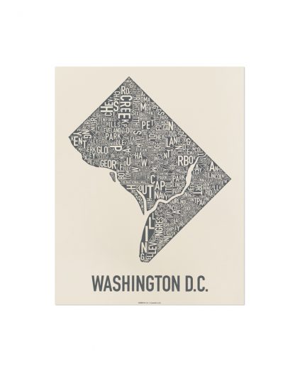 Washington DC Neighborhood Map Screenprint, Ivory & Grey, 11" x 14"