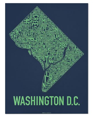 Washington DC Neighborhood Map Screenprint, Navy & Green, 18" x 24"